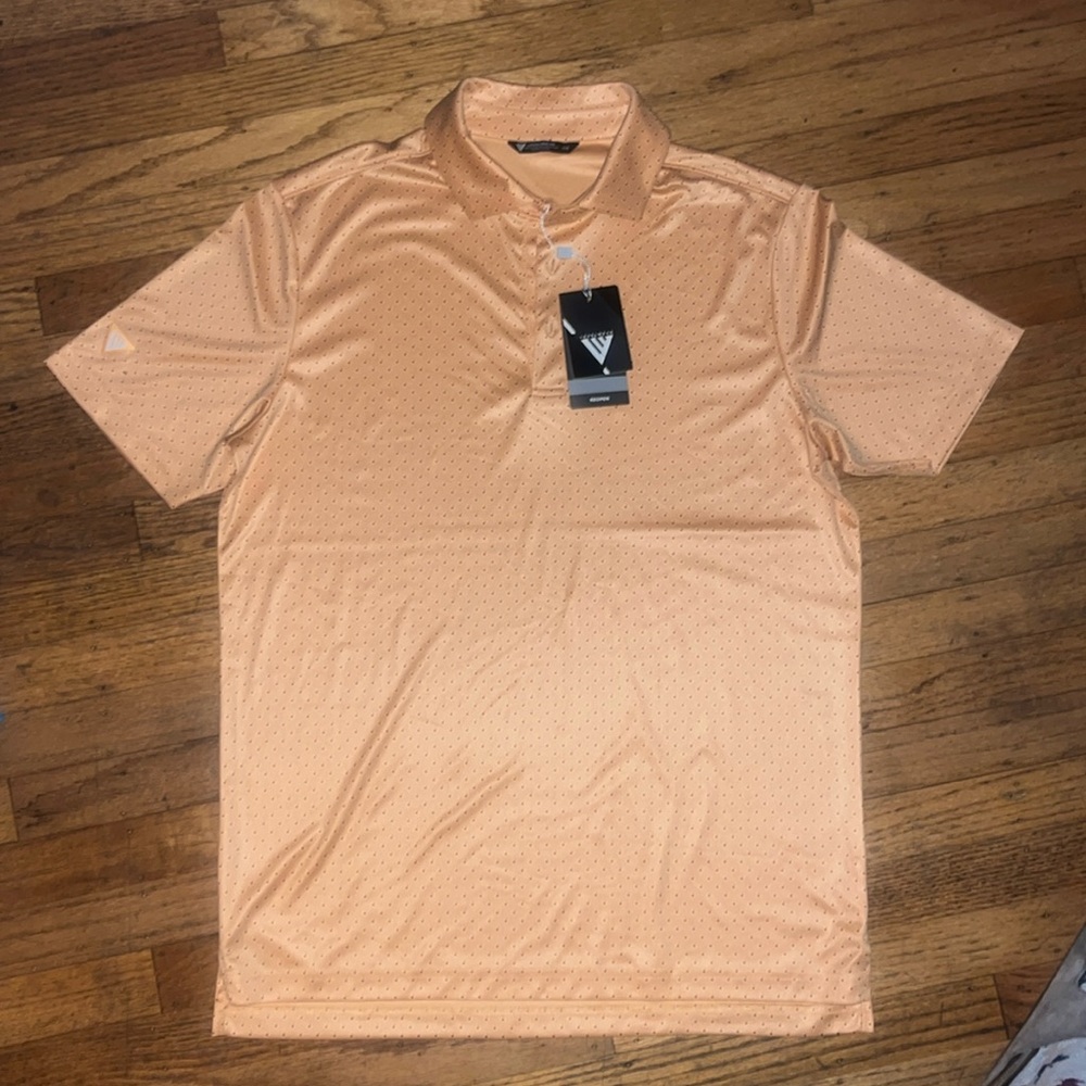 Medium Level Wear pattered orange polo shirt. Brand new.